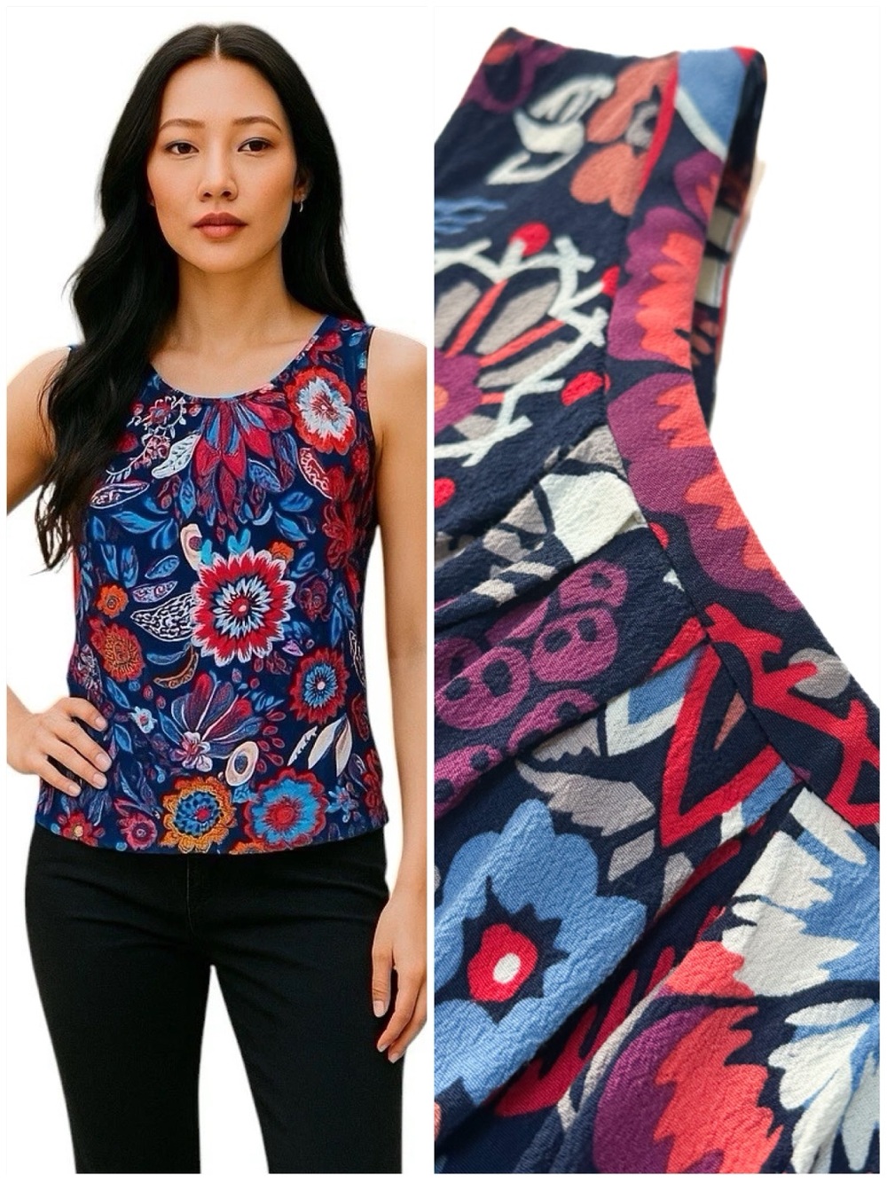 Boden Sleeveless Vibrant Floral Print Blouse Pleat Gathered Bow Tie Back Top